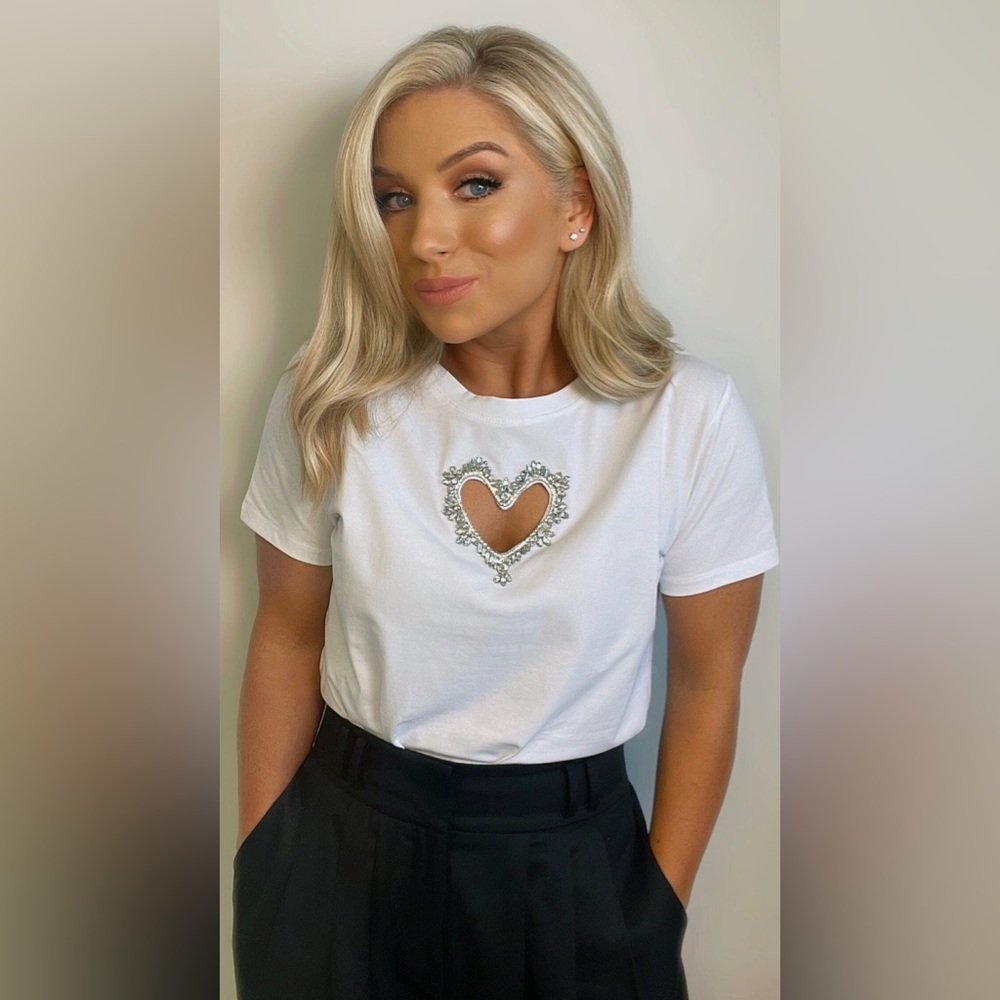 NWOT Crystal Heart Tee in White